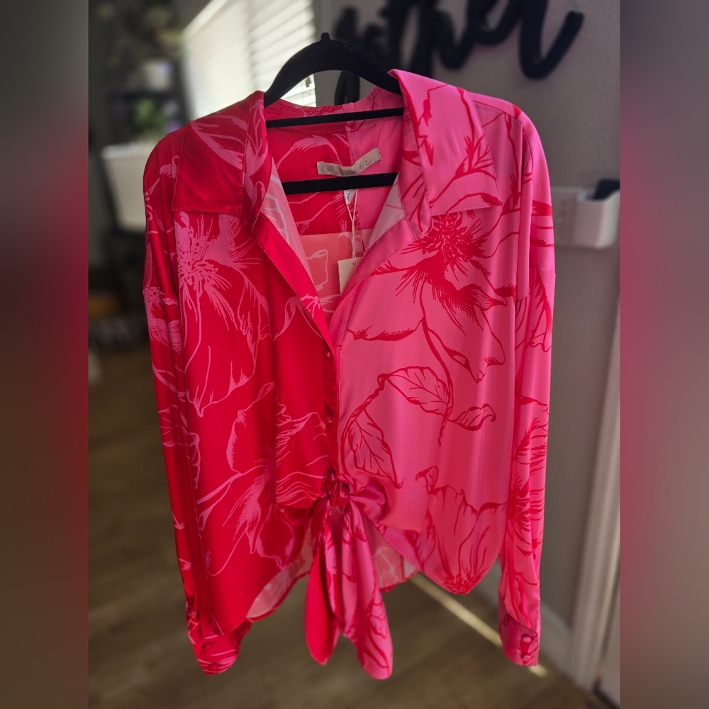 NWT Hutch Pink/Red Floral "Robbie" Blouse XL